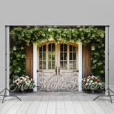 Aperturee - Green Creeper Plants Wooden Door Spring Backdrop
